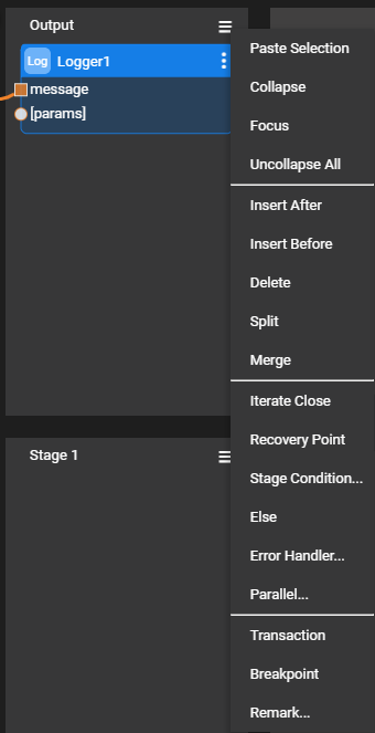 Stage context menu