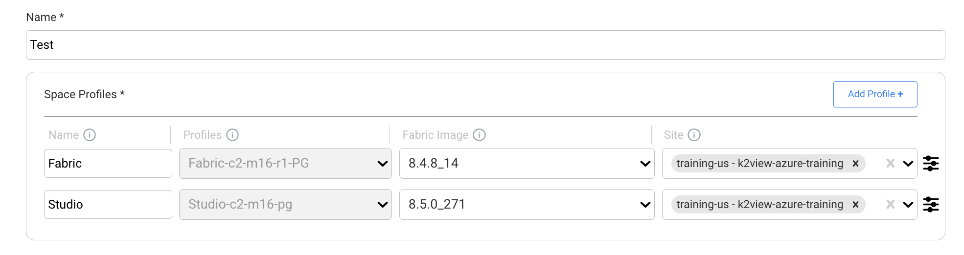 K2cloud Space Profile showing Fabric Image selection