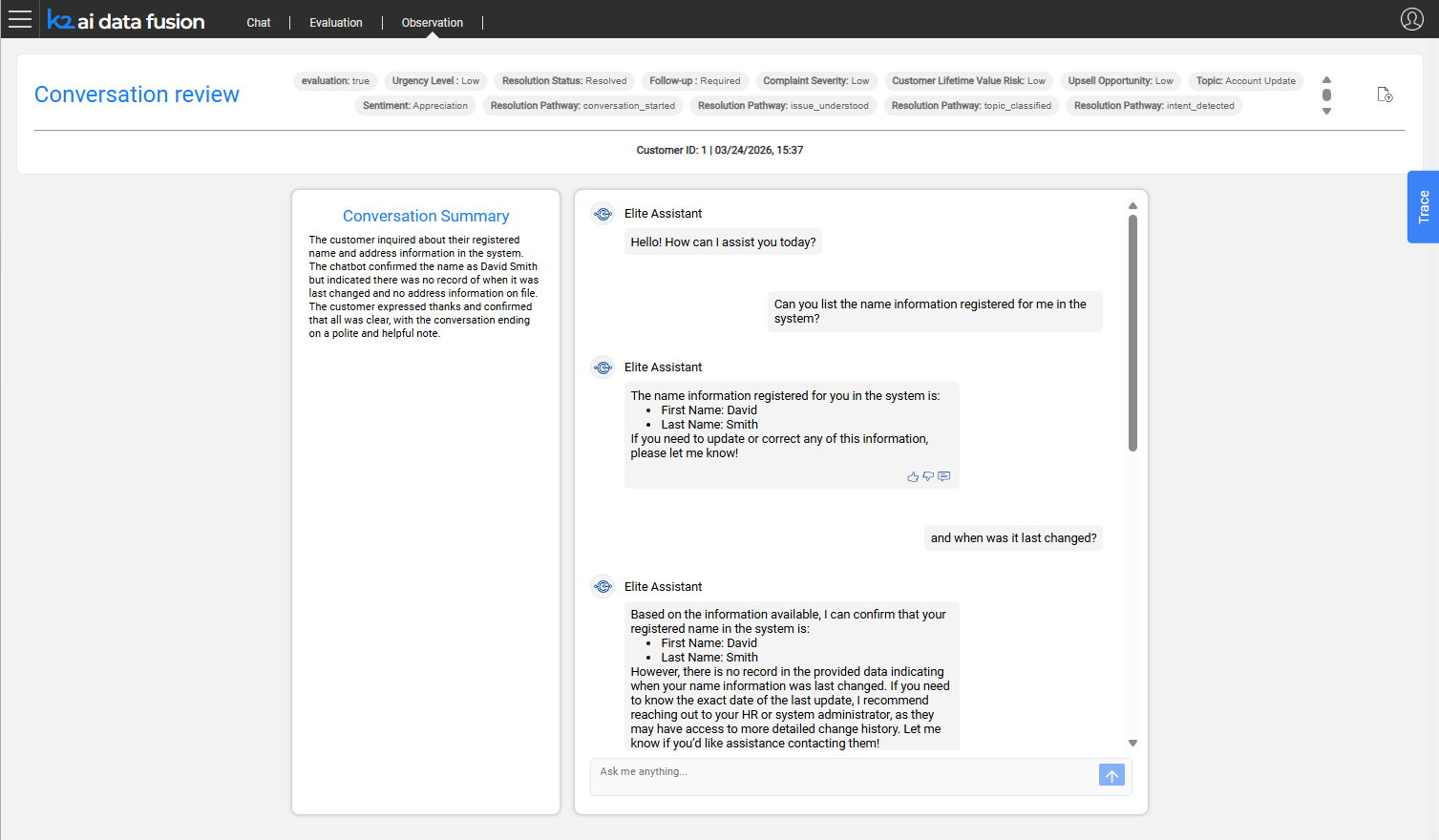 Conversation review page