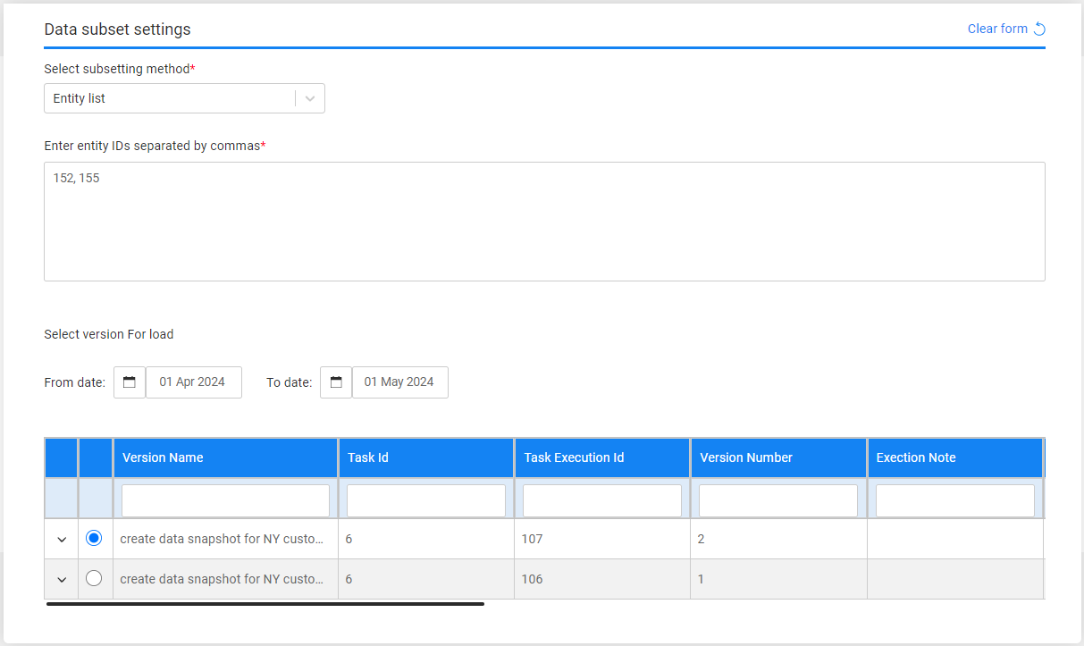 load version with entities