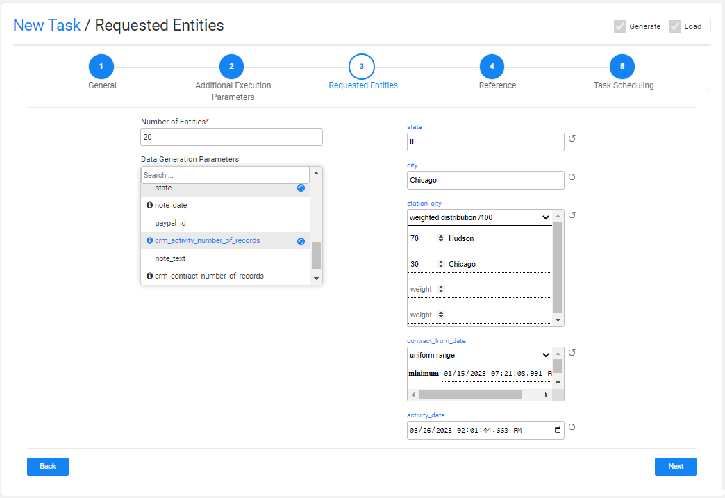 data generation params