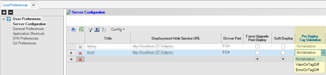 user preferences window with pre deploy tag validation