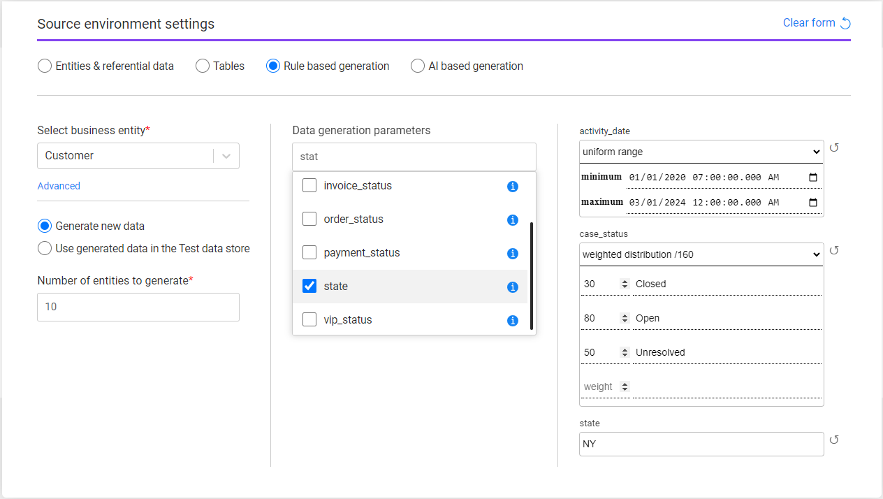 data generation params