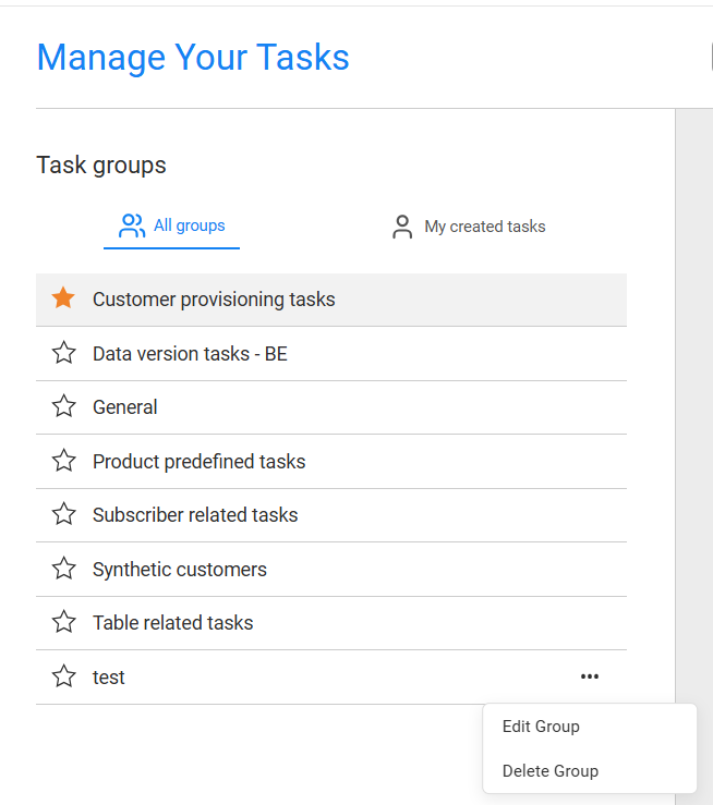 Group actions menu