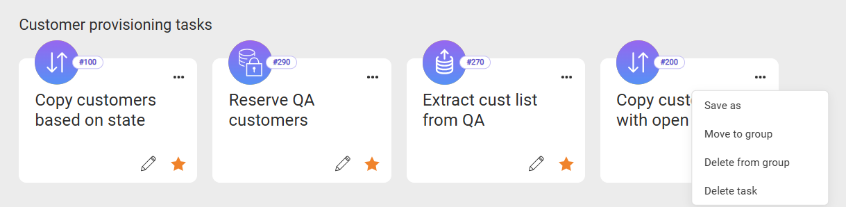 Task card actions menu