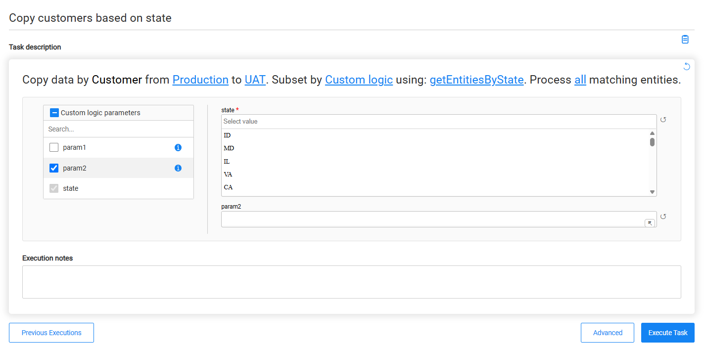 Custom logic parameters